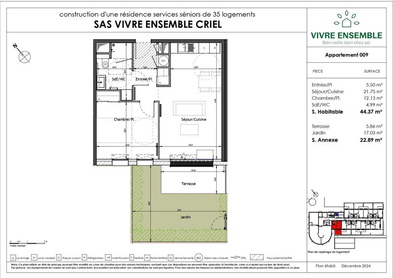 Appartement - 44 m² - 2 pièces