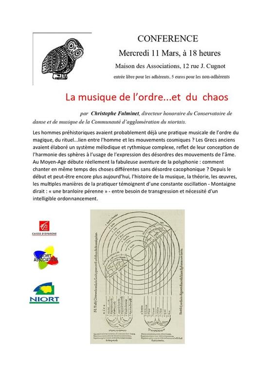 Conférence "La musique d'ordre... et du chaos" à Niort