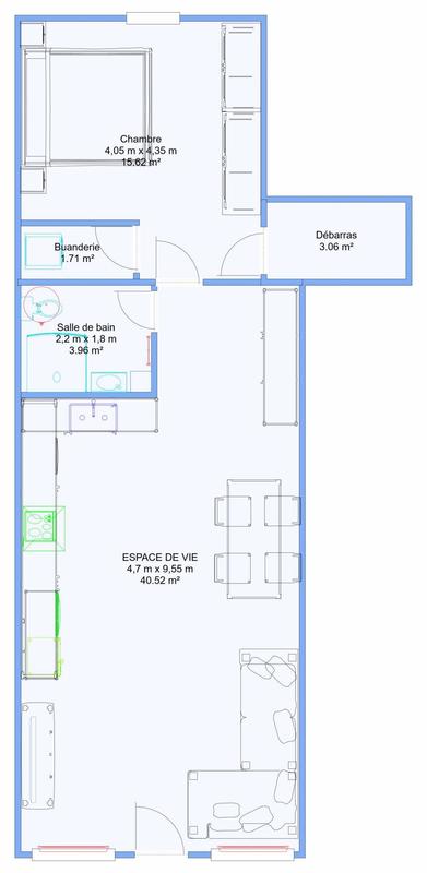 Appartement - 65 m² - 2 pièces