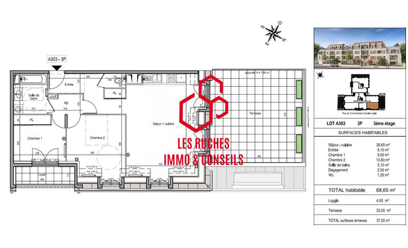 Appartement - 69 m² - 3 pièces