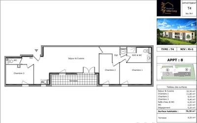 Appartement - 76 m² - 4 pièces