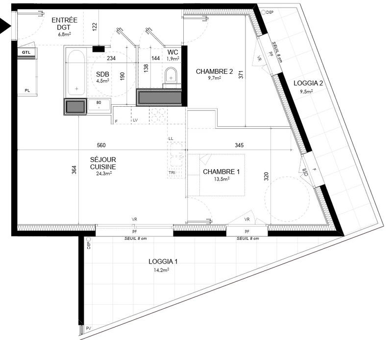 Appartement - 61 m² - 3 pièces