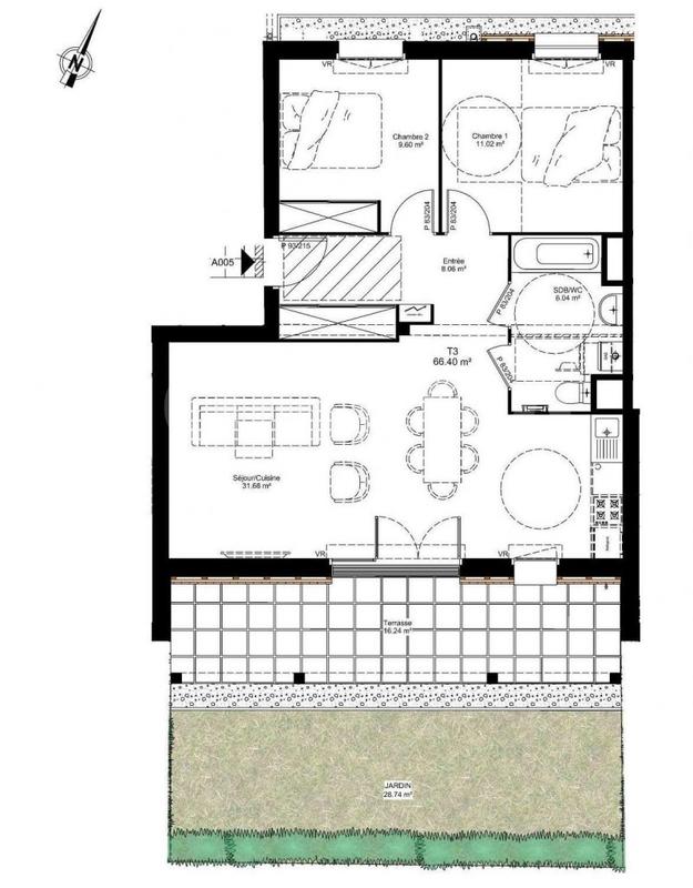 Appartement - 66 m² - 3 pièces