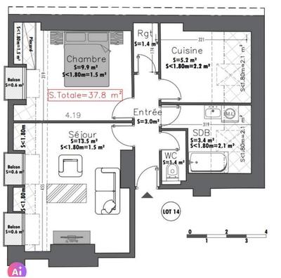 Appartement - 38 m² - 2 pièces