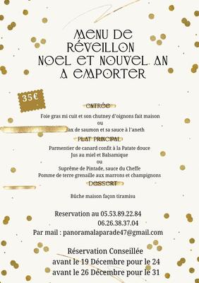 Menu du Réveillon à emporter