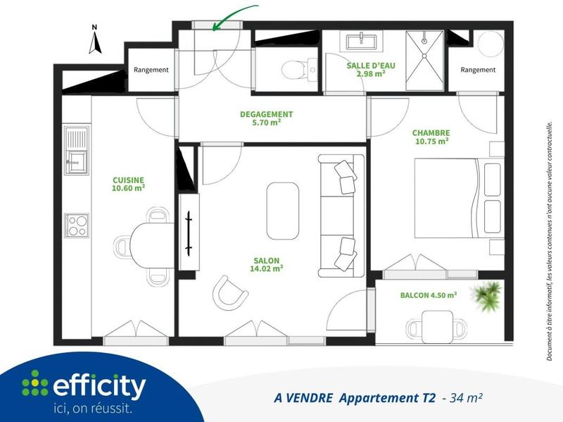 Appartement - 46 m² - 2 pièces
