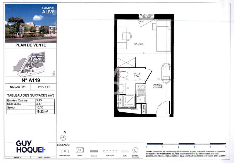 Appartement - 19 m² - 1 pièce
