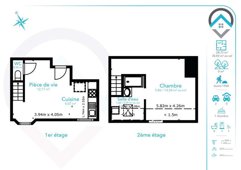 Appartement - 29 m² - 2 pièces