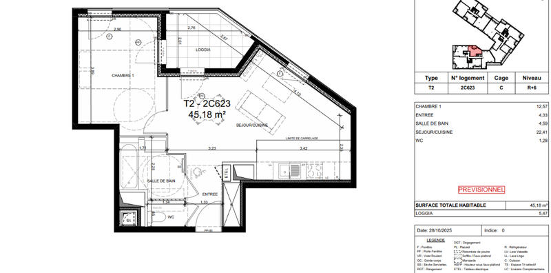 Appartement - 45 m² - 2 pièces