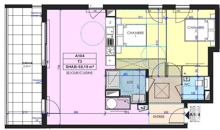Appartement - 68 m² - 3 pièces