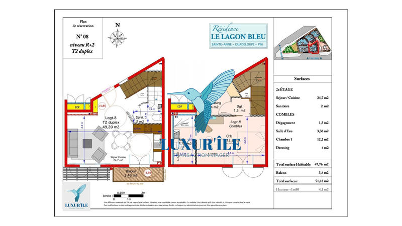 Appartement - 52 m² - 2 pièces