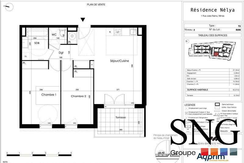 Appartement - 65 m² - 3 pièces