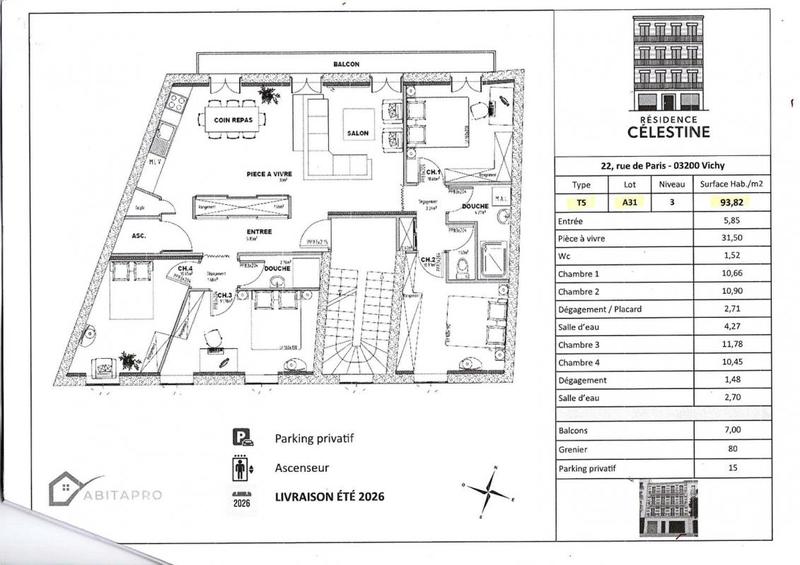 Appartement - 95 m² - 5 pièces