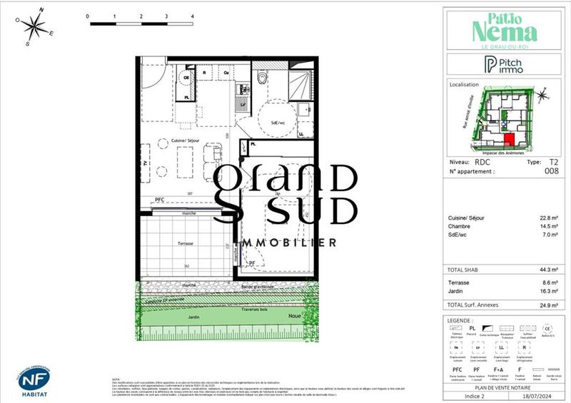 Appartement - 44 m² - 2 pièces