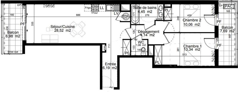 Appartement - 69 m² - 3 pièces