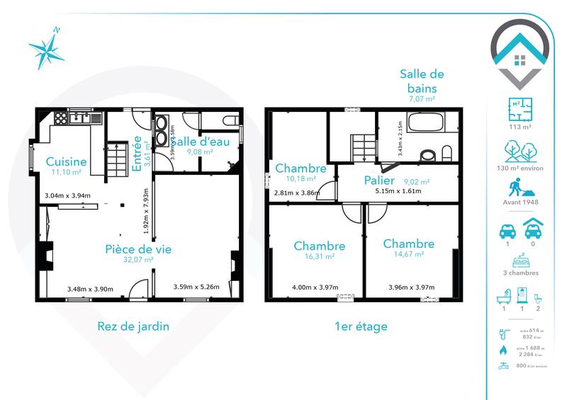Maison - 113 m² - 5 pièces