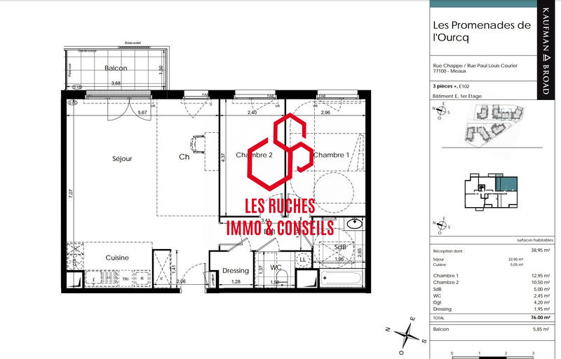 Appartement - 76 m² - 3 pièces