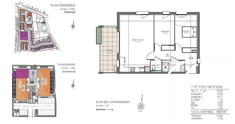 Appartement - 70 m² - 3 pièces