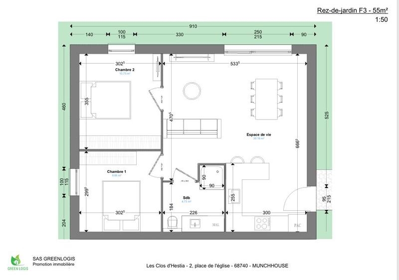 Appartement - 55 m² - 3 pièces