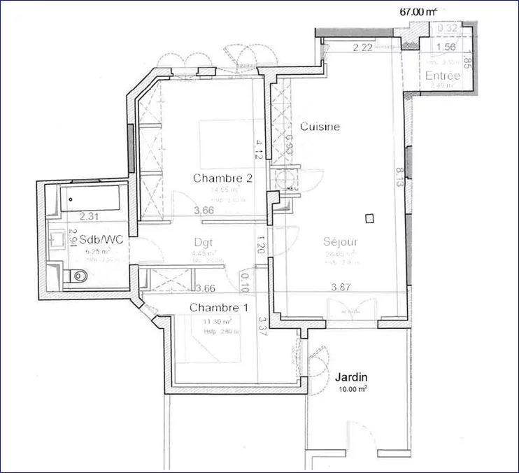 Appartement - 66 m² - 3 pièces