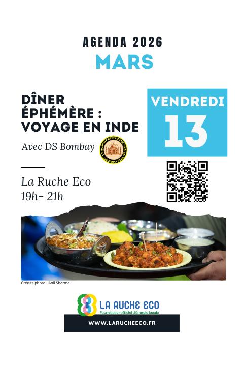 Dîner éphémère à la Ruche Eco : Voyage en Inde avec Ds Bombay