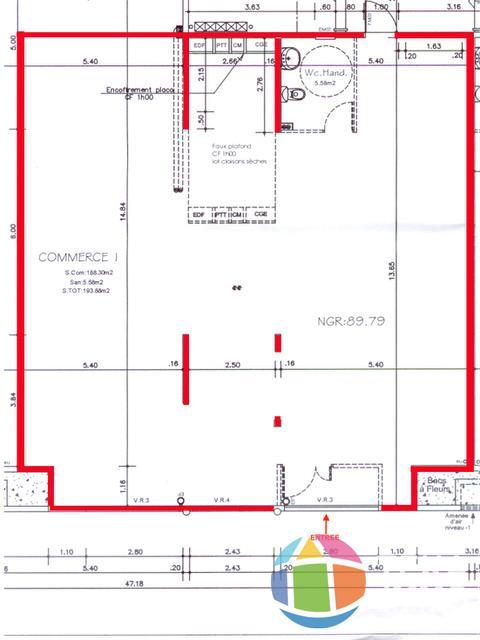 Local commercial - 192 m² - 1 pièce