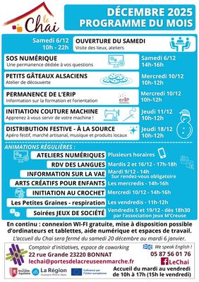 Programme du Mois d'Octobre au Chai