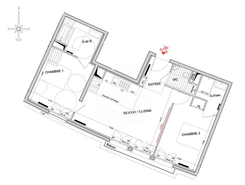 Appartement - 62 m² - 3 pièces