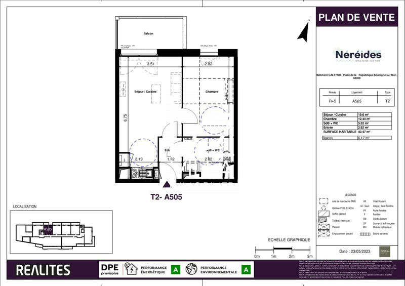 Appartement - 40 m² - 2 pièces