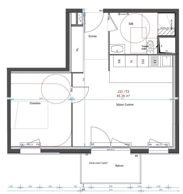 Appartement - 44 m² - 2 pièces