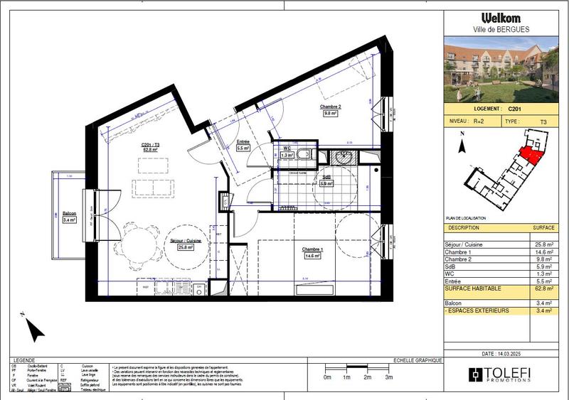Appartement - 63 m² - 3 pièces