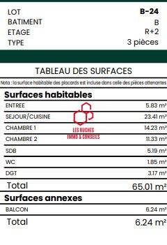 Appartement - 65 m² - 3 pièces