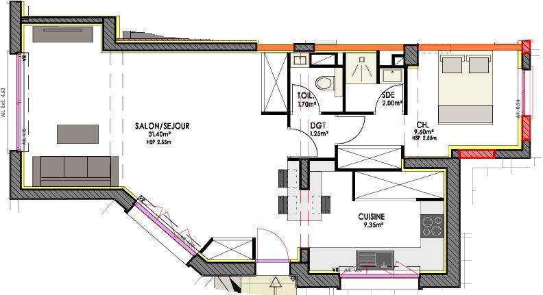Appartement - 55 m² - 2 pièces