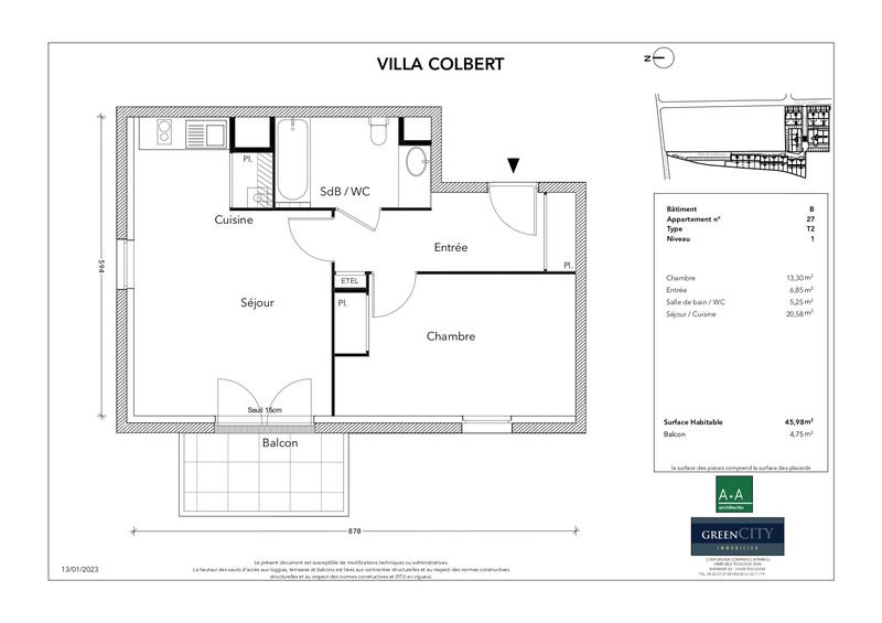 Appartement - 46 m² - 2 pièces