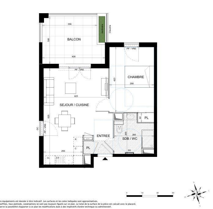 Appartement - 44 m² - 2 pièces