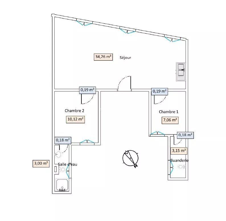 Appartement - 58 m² - 3 pièces