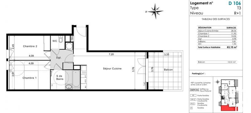 Appartement - 63 m² - 3 pièces