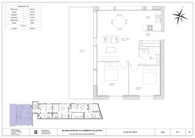 Appartement - 61 m² - 3 pièces