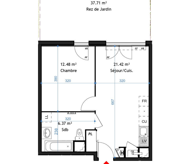 Appartement - 40 m² - 2 pièces