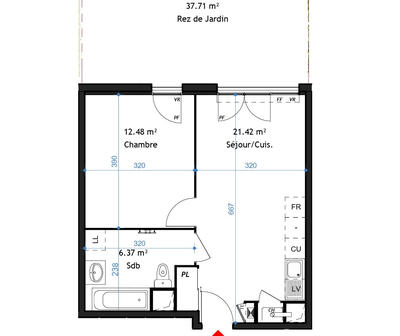 Appartement - 40 m² - 2 pièces