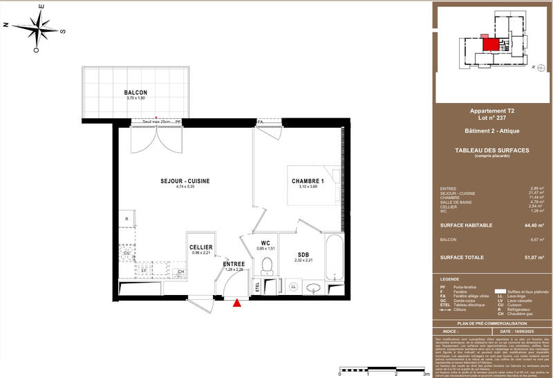 Appartement - 44 m² - 2 pièces