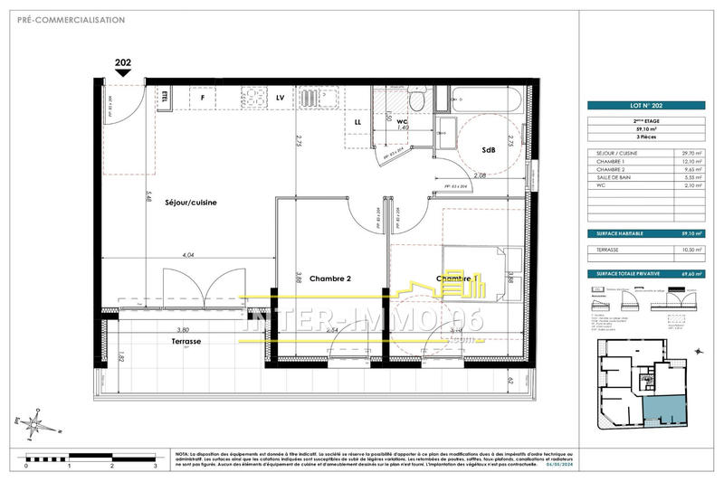 Appartement - 59 m² - 3 pièces
