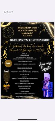 Diner spectacle Saint Sylvestre à la Brasserie ma Dame