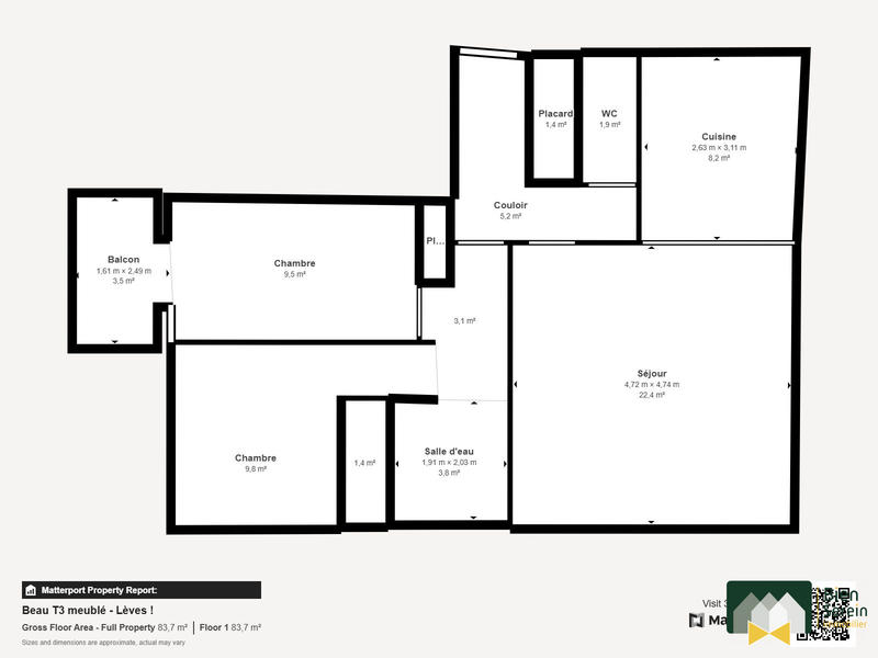 Appartement - 70 m² - 3 pièces