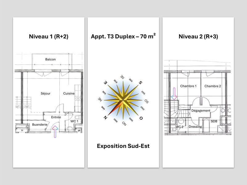 Duplex - 70 m² - 3 pièces