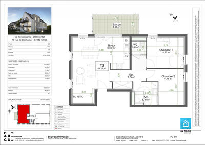 Appartement - 69 m² - 3 pièces