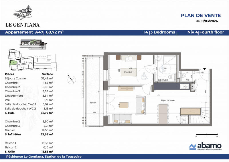 Appartement - 68 m² - 4 pièces