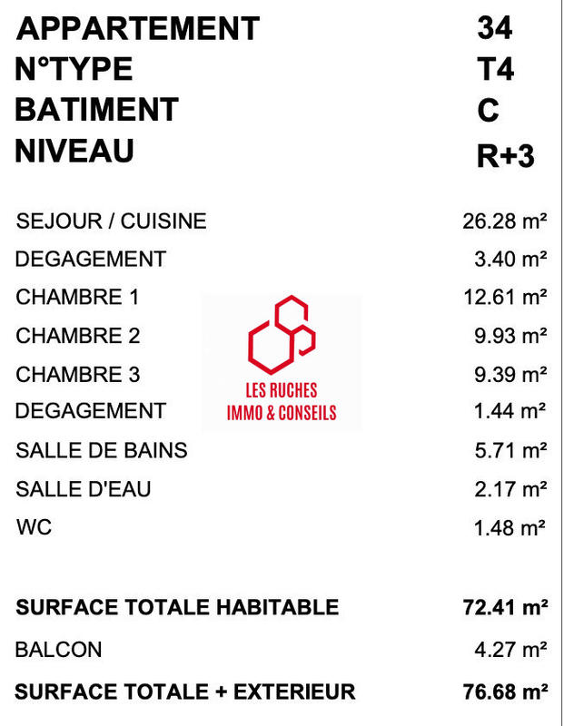 Appartement - 72 m² - 4 pièces
