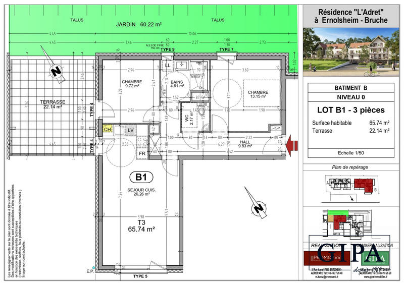 Appartement - 66 m² - 3 pièces