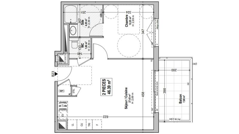 Appartement - 46 m² - 2 pièces